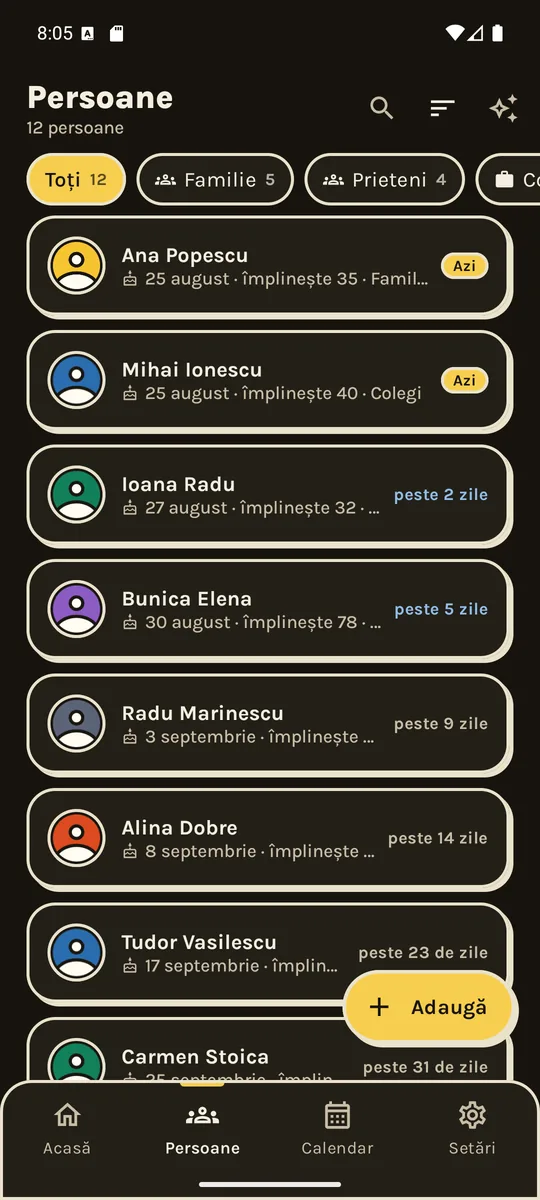 Caută, filtrează, sortează
